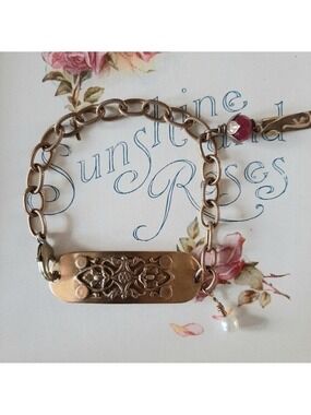 Handmade Brass Floral Etched Chain Charm Bracelet
